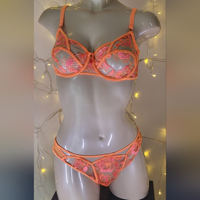 Honey Birdette Vibrant Orange And Pink Bra Set Lot 126